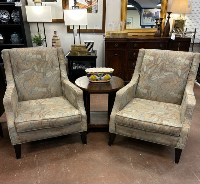 Pair of Tan, Turquoise & Sage Green Patterned Upholstered Arm Chairs from Steinhafel's