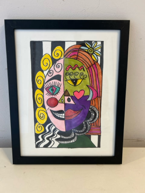 Framed Colorful Stylized Portrait Print I by S.N. Johnson, signed