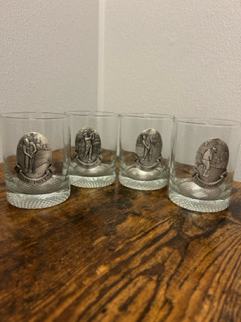 Four Golf Embossed  Glasses from Fort Pewter