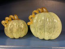 Load image into Gallery viewer, Set of 2 Light  Green  Hand Crafted Pumpkins from Glass Eye Studio
