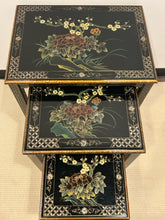 Load image into Gallery viewer, Mid-Century Black Lacquered Chinoiserie Nesting Tables
