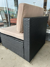 Load image into Gallery viewer, NEW Pair of Woven  Outdoor Chairs with Light Tan  Cushions &amp; Glass Top  Coffee Table
