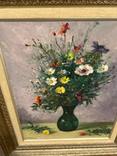 Load image into Gallery viewer, Framed Oil Painting of Flowers in Green Vase by Franco Colella, signed
