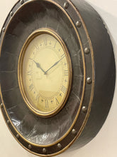 Load image into Gallery viewer, Wood Wall Clock with Crackle Finish &amp; Nailhead Trim
