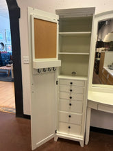 Load image into Gallery viewer, White Hampton Vanity  Desk &amp; Mirror, Two Mirrored Towers with  Interior Drawers and Shelves from Pottery Barn
