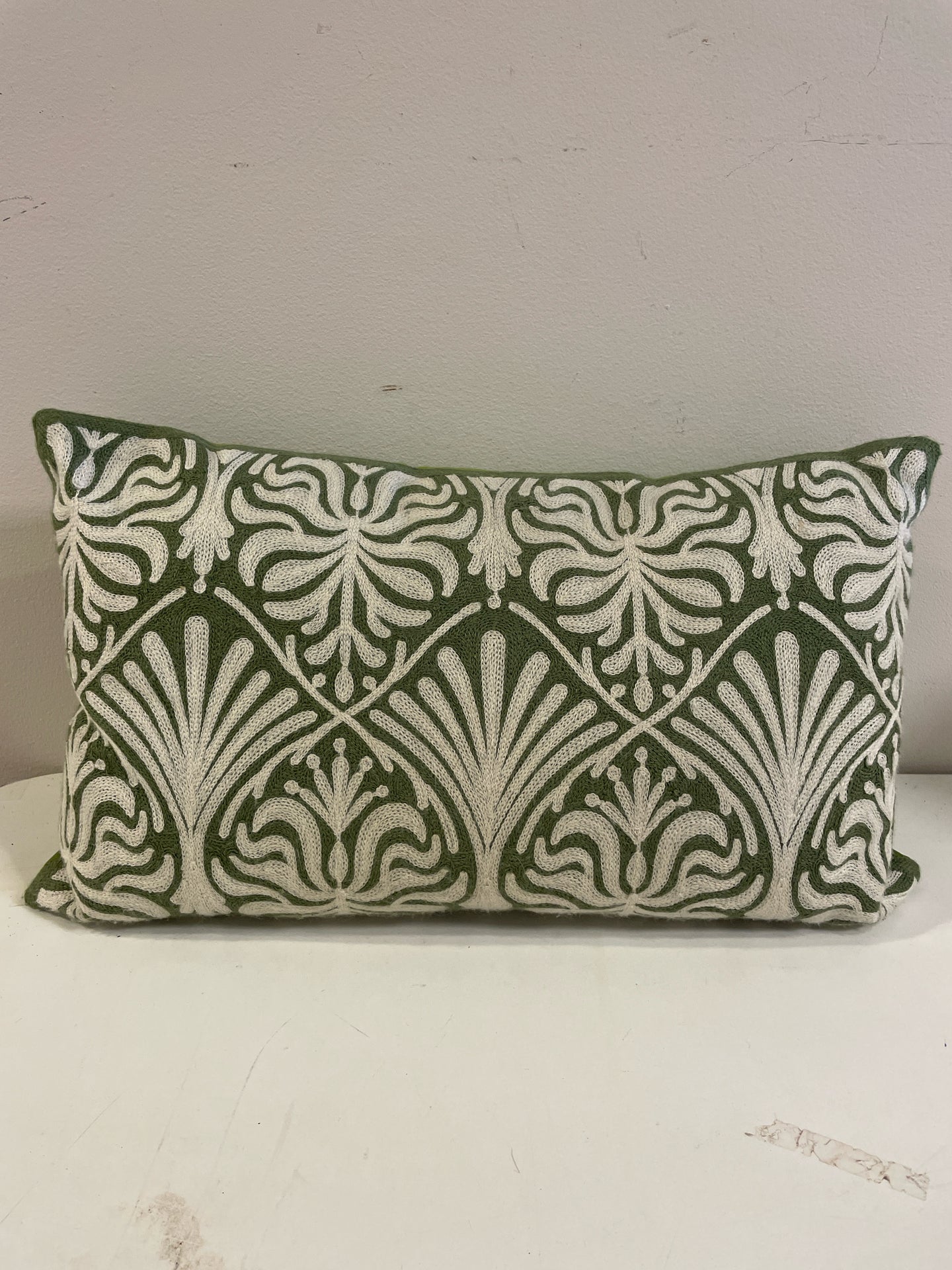 Green Embroidered Lumbar Pillow