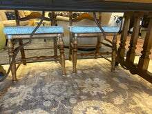 Load image into Gallery viewer, Dining Table &amp; 6 Ladder Back Chairs with  Rush Seats &amp; Cushions (2 arm, 4 side), Three Leaves &amp; Pads
