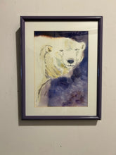 Load image into Gallery viewer, Framed Watercolor of Polar Bear by Sharon Stolzenberger, signed
