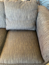 Load image into Gallery viewer, Three Cushion Rolled Arm Sofa in Brown Tones from Wesley Hall
