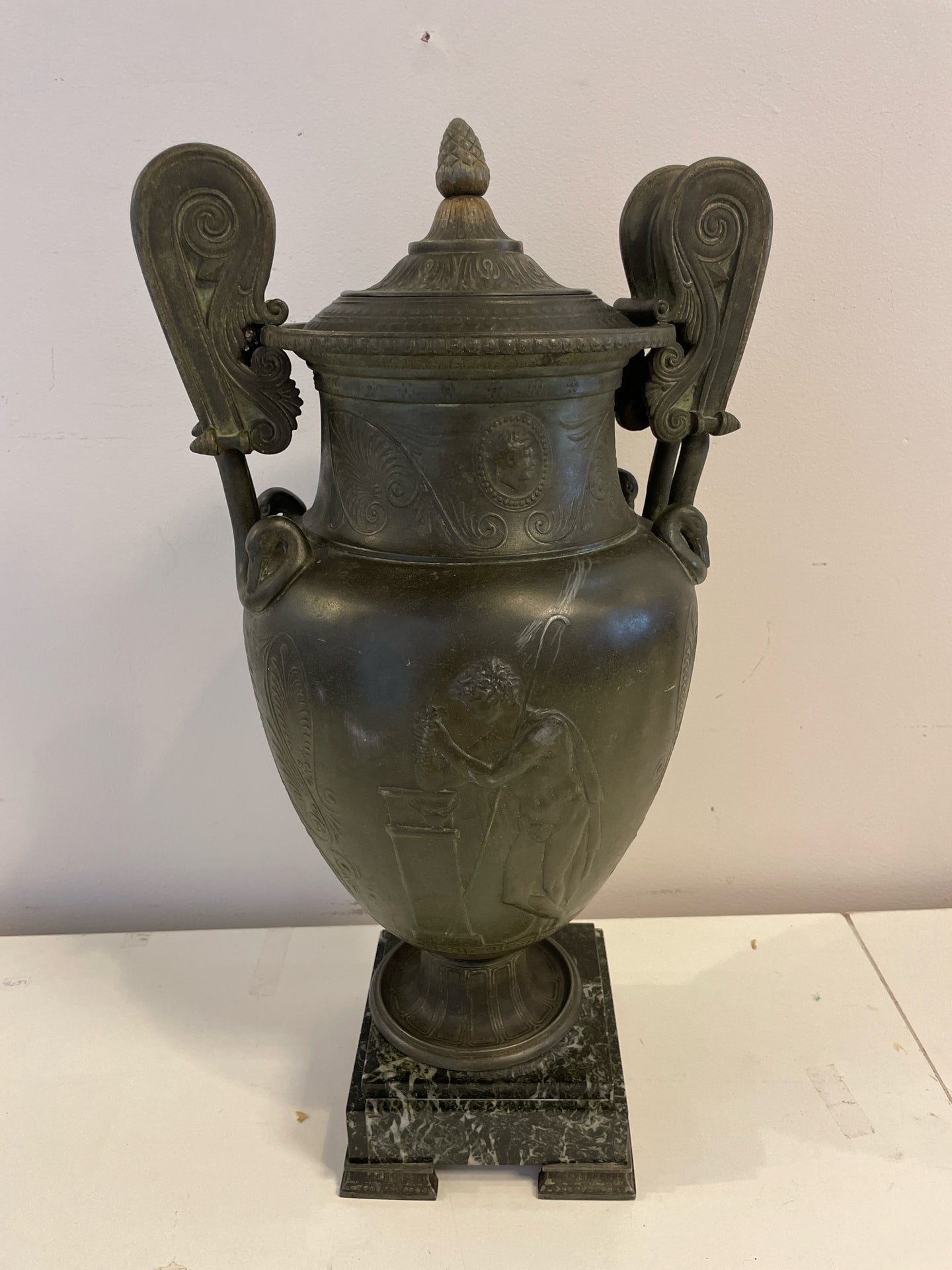 Marble Base Bronze Urn