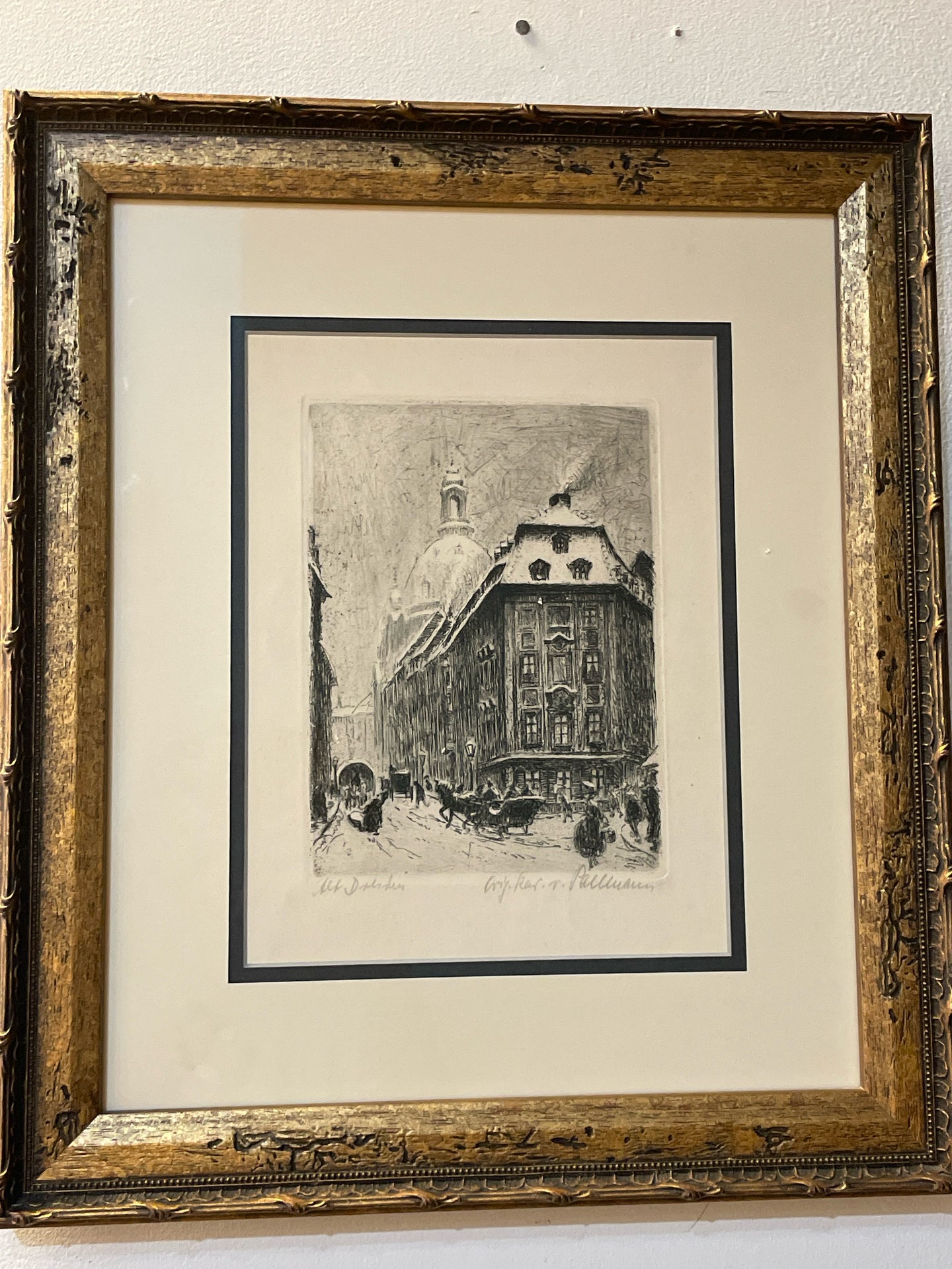 Etching of Winter Scene in Berlin by Kurt Pallmann, signed