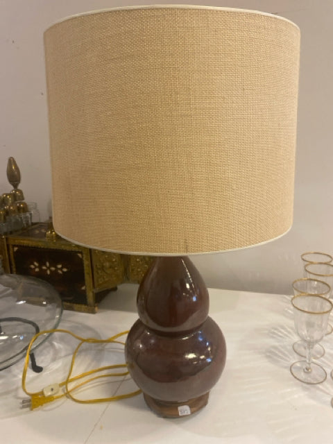 Ceramic Gourd Shaped Table Lamp with Linen Shade