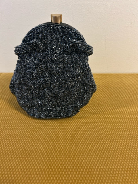 Vintage Black Beaded Purse with Gold Clasp