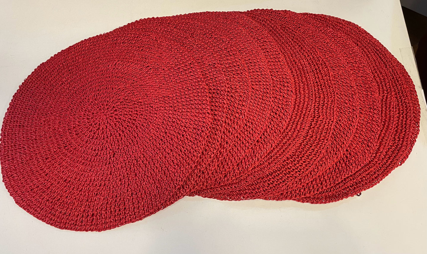 Six Red Raffia Round Placemats