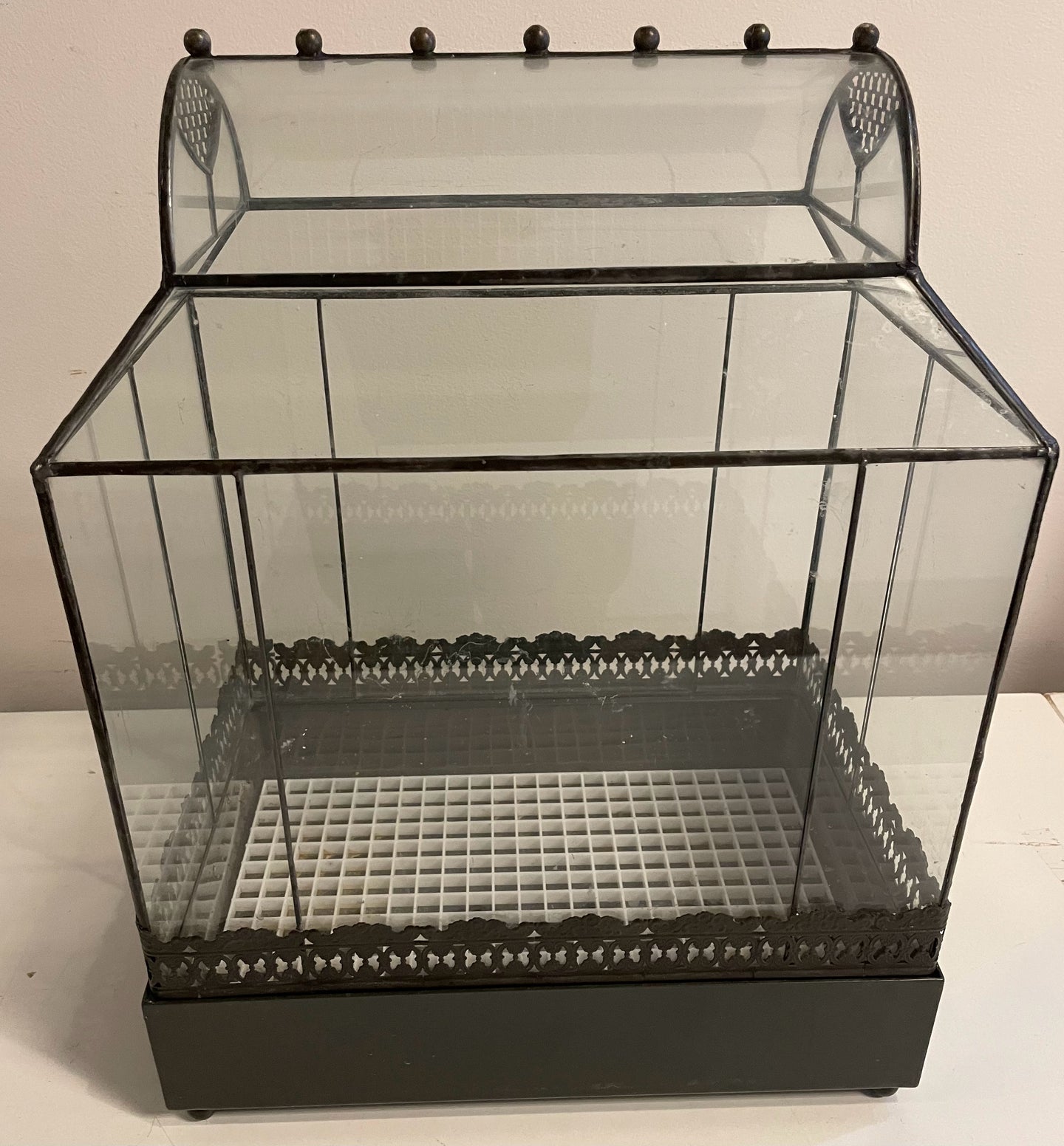 Vintage Glass Terrarium with  Metal Detailing