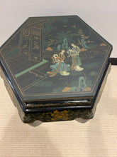 Load image into Gallery viewer, Vintage Black Lacquer Chinoiserie Glass Top Garden Stool
