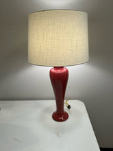 Load image into Gallery viewer, Dark Red Ceramic Lamp with  White Linen Drum Shade
