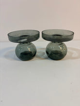 Load image into Gallery viewer, Pair of Smoke Glass Candleholders
