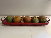 Load image into Gallery viewer, Red Metal Mesh Basket with 6 Large Ceramic Fruit
