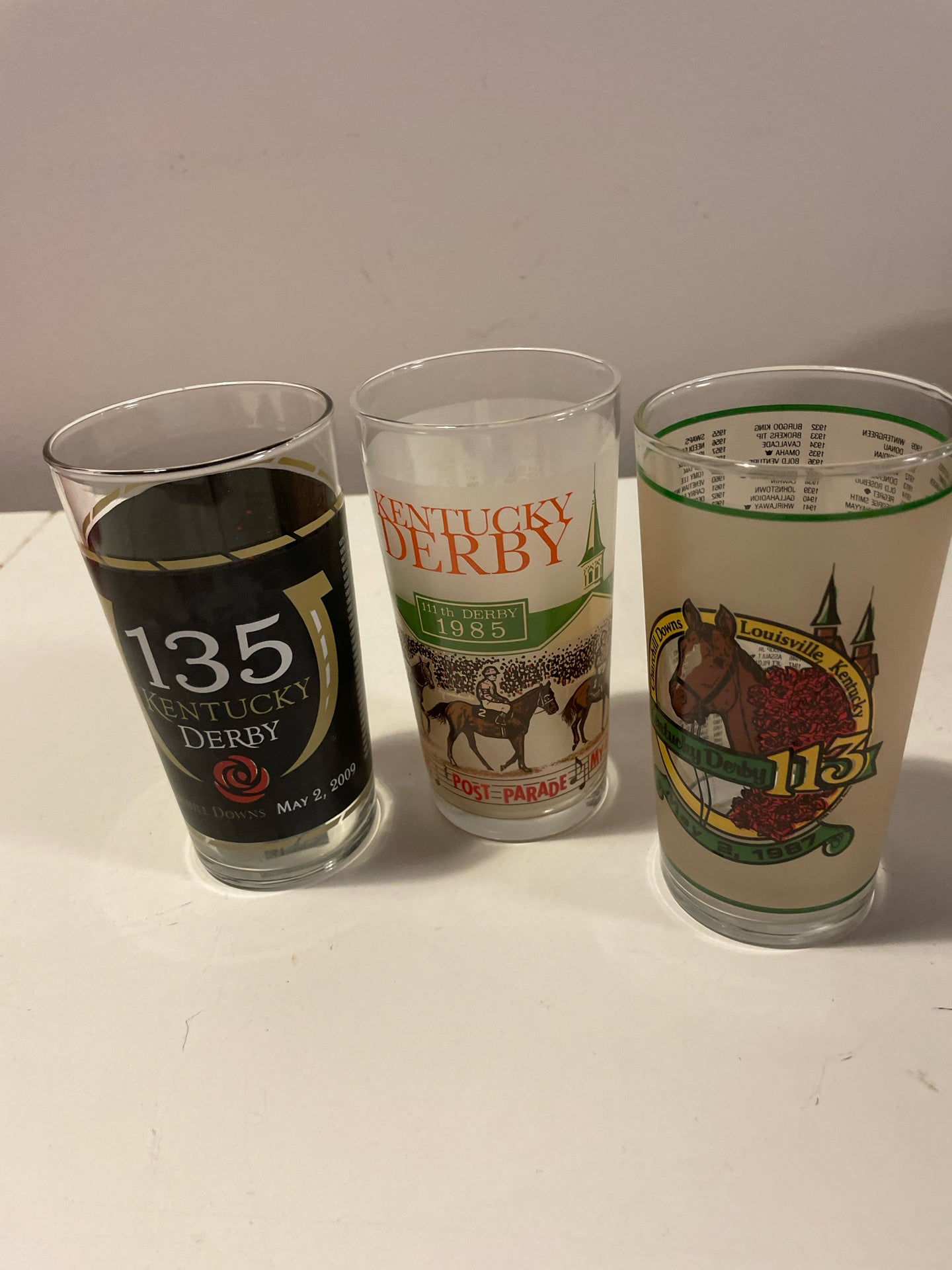 Three Commemorative Mint Julep Kentucky Derby Glasses