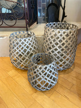 Load image into Gallery viewer, Set of Three Woven Grey Candle Lanterns
