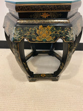 Load image into Gallery viewer, Vintage Black Lacquer Chinoiserie Glass Top Garden Stool
