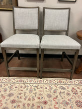 Load image into Gallery viewer, Pair of &quot;Samson Counter Stools&quot; in Greylan Maple with &quot;Dove&quot; Upholstery from Bassett Furniture

