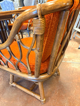 Load image into Gallery viewer, Game/ Dining Table,4 MCM Bamboo Style Arm Chairs with Orange Upholstered Cushions

