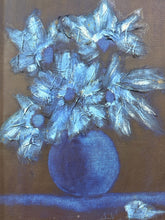 Load image into Gallery viewer, Monochrome Oil Painting of Blue Floral Arrangement, signed
