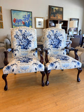 Load image into Gallery viewer, Mahogany English Manor Arm Chair with Schumacher Fabric (Aylesbury Vase Delft) from Parker Southern
