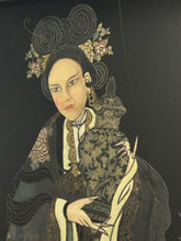 Load image into Gallery viewer, Hand Painted Fabric with Gold Threading of Asian Empress in Gold Bamboo Frame

