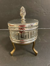 Load image into Gallery viewer, Covered Bowl with Greek Key Design on Footed Stand
