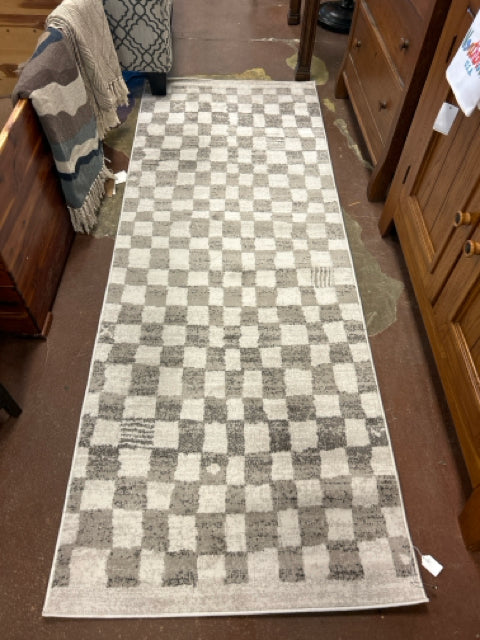 Grey & Cream Check Runner Made in Turkey