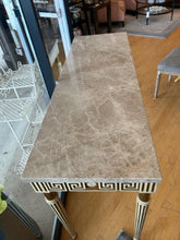 Load image into Gallery viewer, One Drawer Marble Top Console Table with Greek Key Detailing from Henredon Furniture
