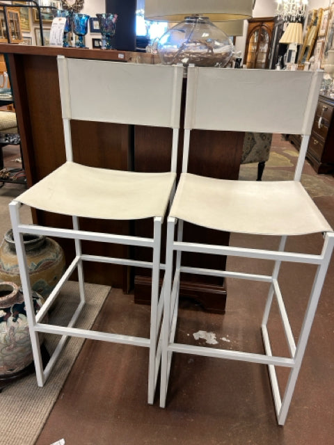 Pair of Cream Leather Bar Stools from Pottery Barn
