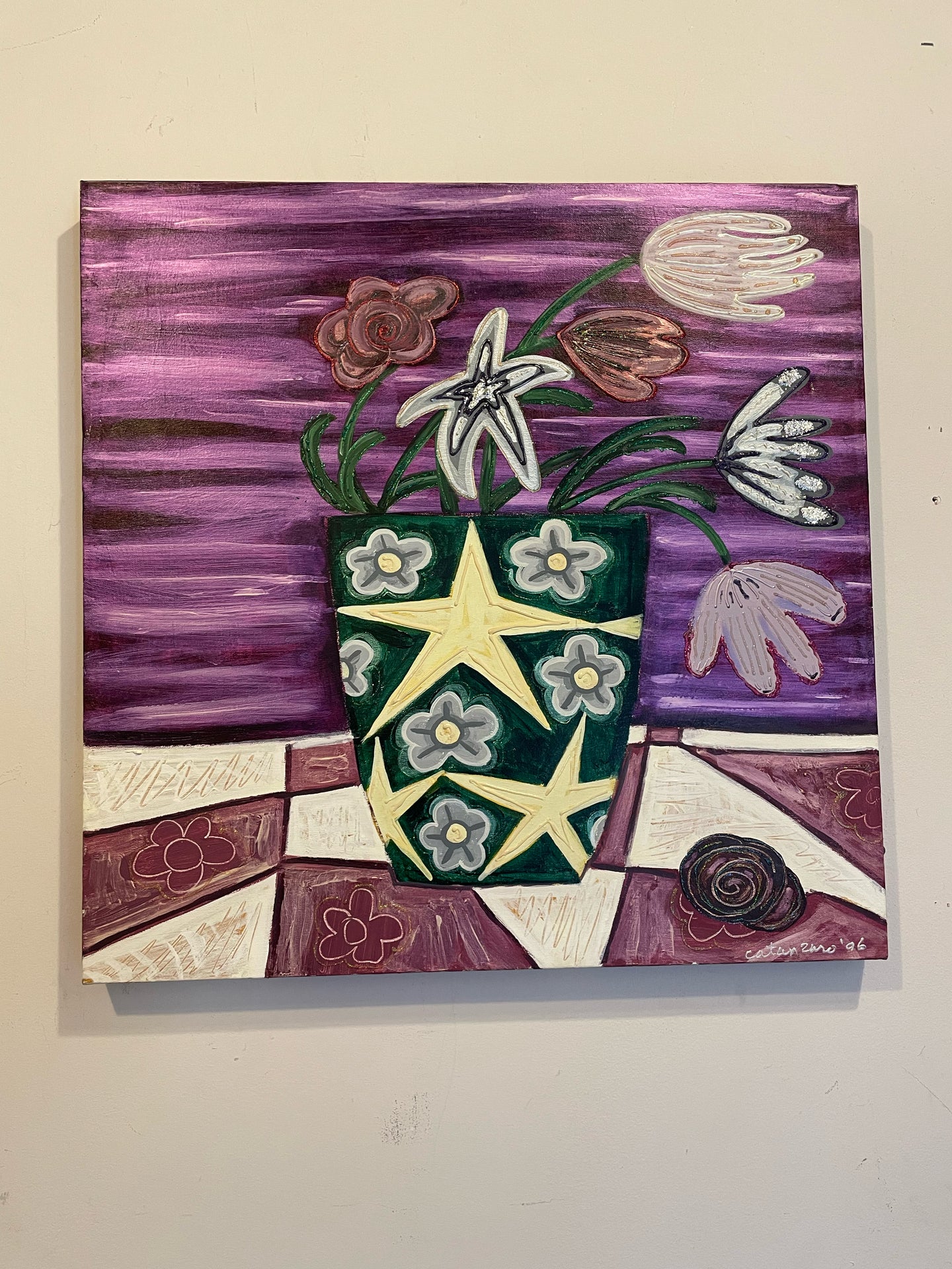 Canvas Print of  Flowers In Vase  by Catan Zaro, signed