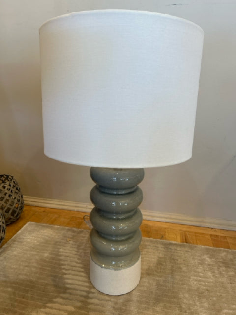 Seafoam Green & Cream Stucco Table Lamp with  White Drum Shade