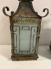 Load image into Gallery viewer, Pair of Green Patina Metal Pagoda Lanterns
