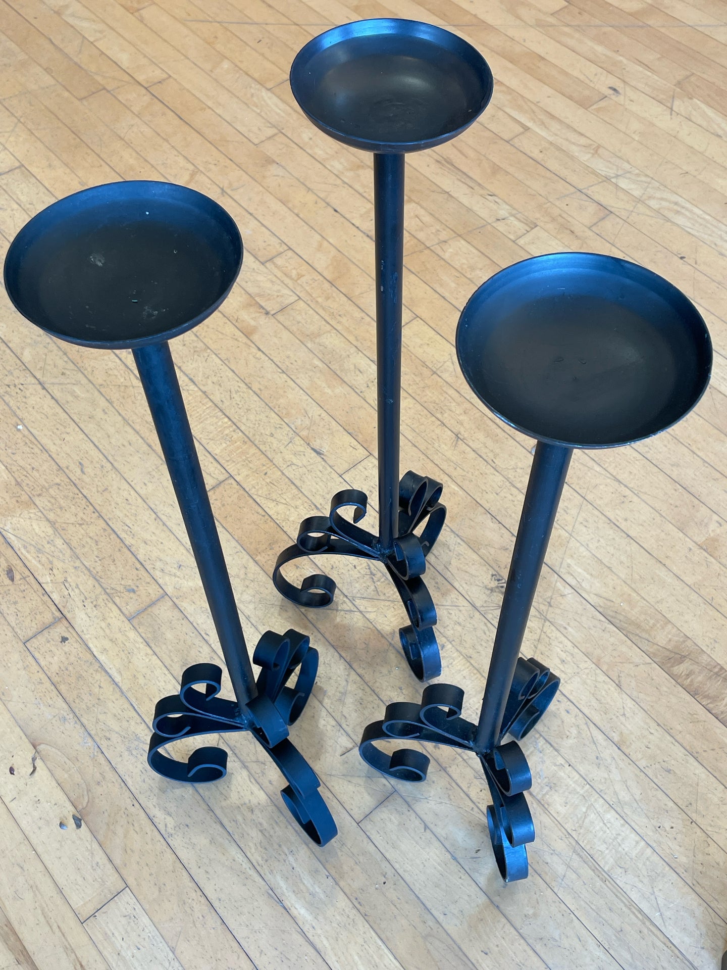 3 Black Wrought Iron Candleholders