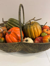Load image into Gallery viewer, Long Basket with Handle Filled with Faux Pumpkins
