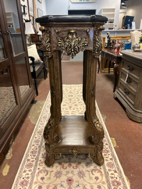 Ornate Regency Style Giltwood & Marble Top Pedestal