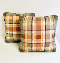 Load image into Gallery viewer, Pair of Custom Silk Upholstered Plaid Throw Pillows
