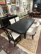 Load image into Gallery viewer, Black Painted Dining Room Table, 4 Upholstered Side Chairs &amp; Two Wood Framed Head Chairs with Three 11&quot; Leaves
