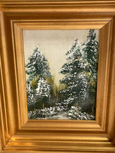 Load image into Gallery viewer, Oil Painting of Snow Covered  Pine Trees in Gold Frame
