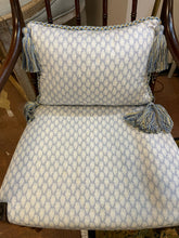 Load image into Gallery viewer, Vintage Bamboo-Style Armchair with Upholstered Seat and Tassled Pillow
