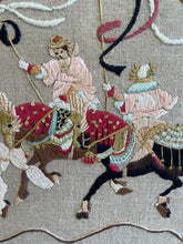 Load image into Gallery viewer, Crewel Embroidered Asian Warriors &amp; Three Horses
