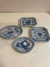 Load image into Gallery viewer, Set of 4 Small Blue &amp; White Porcelain Display Plates with Hanging  Wires
