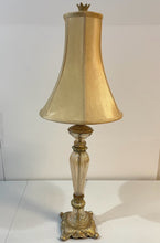 Load image into Gallery viewer, Glass Table Lamp with Antiqued Gold Detailing
