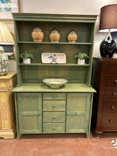 Load image into Gallery viewer, Two Piece Washed Green Hutch with  4 drawers &amp; 2 Cabinets
