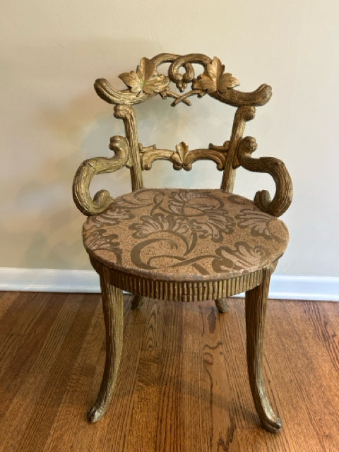 Petite Antique Carved Italian Rococo Style Gold Giltwood Armchair